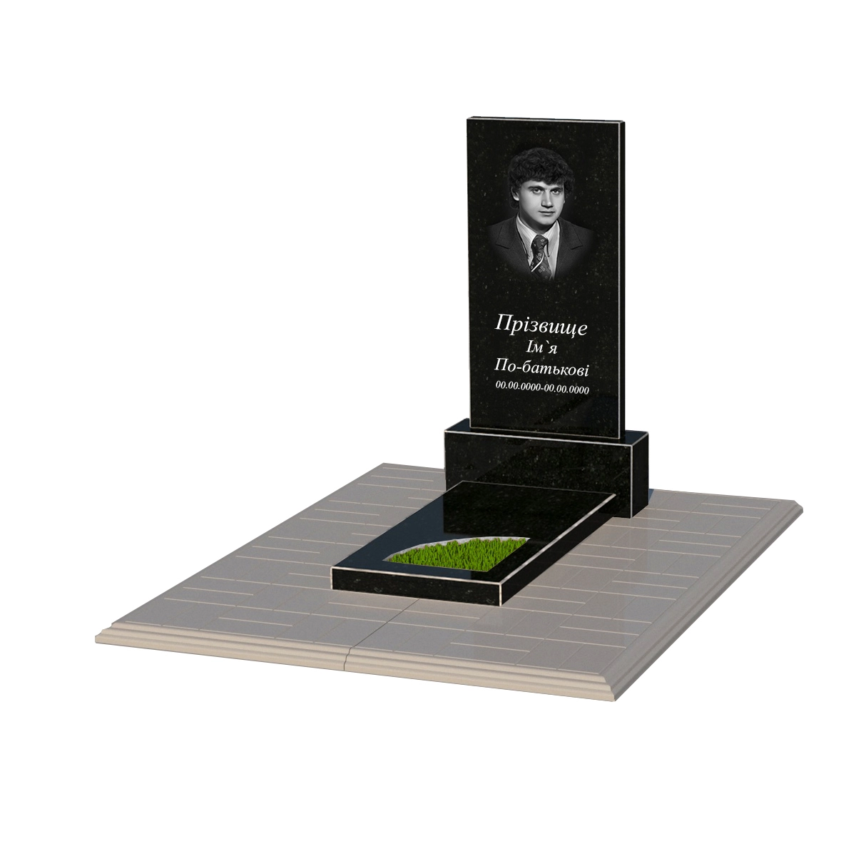 Основное Одинарный памятник из черного гранита Коростышев с вырезанным уголком к9-kor-npf-80-40-05-001-pbd1