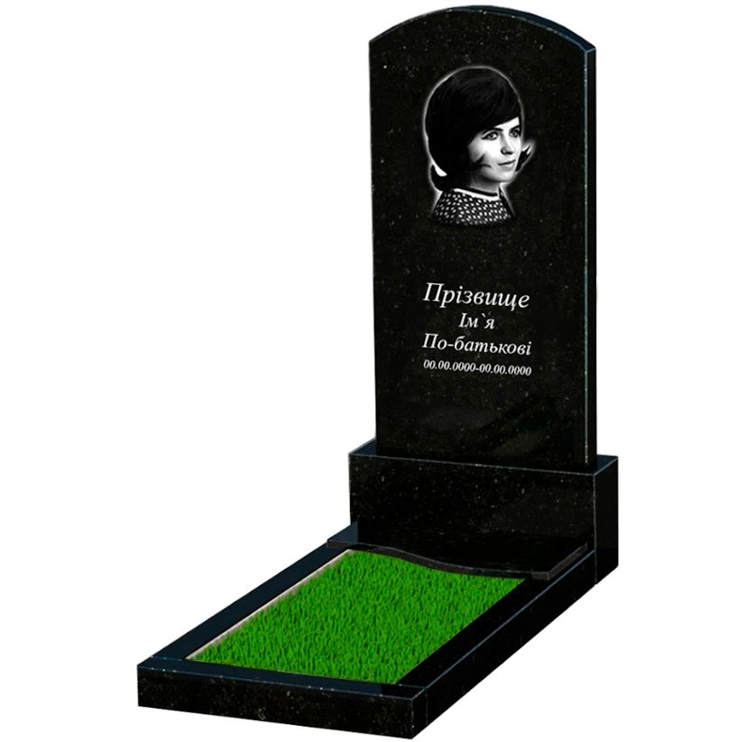 Основне Гранітний пам'ятник дівчинам одинарний із чорного граніту Коростишів з хвилею різьблений к5-kor-pf-120-60-08-009