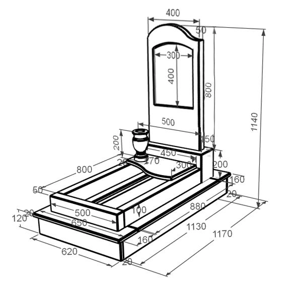 Розміри Мармуровий надгробок з цоколем одинарний з білого мармуру Волокас з хвилею різьблений к5-vol-pf-80-40-05-011-l-ck