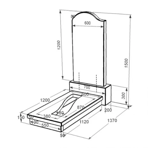Размеры Гранитный памятник с вырезанной полосой одинарный из черного гранита Коростышев с волной резной к23-kor-pf-120-60-08-011-l