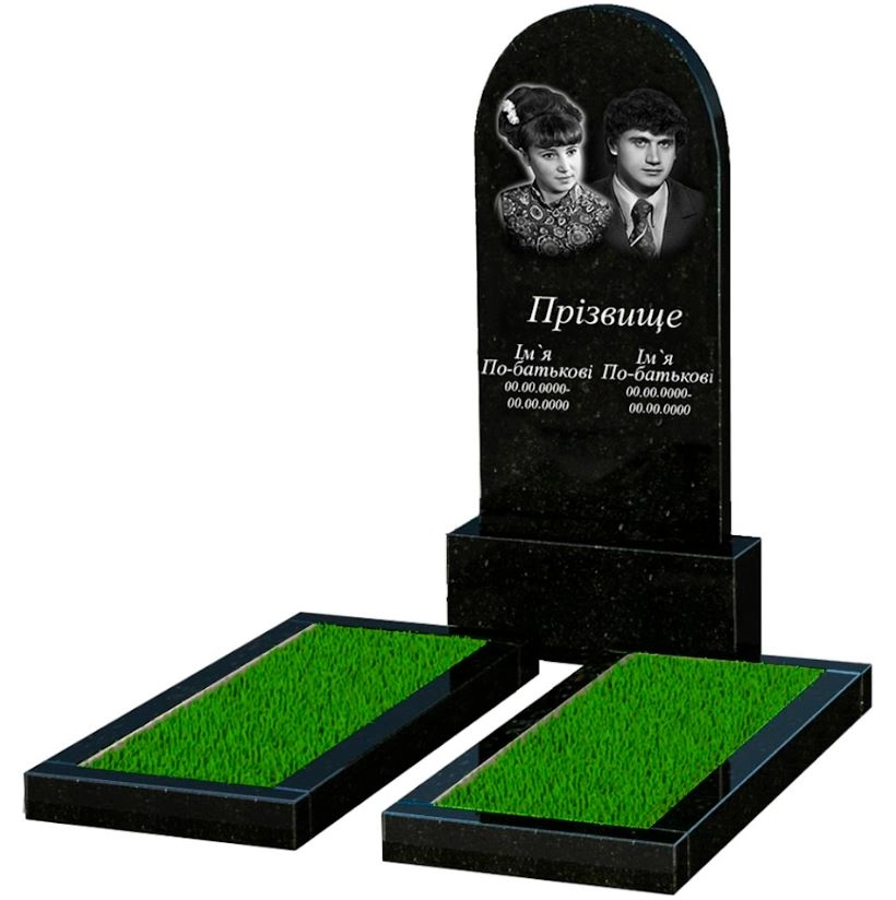 Основне Гранітний пам'ятник з полукруглою стелою подвійний із чорного граніту Коростишів к14-kor-pf-120-60-08-006