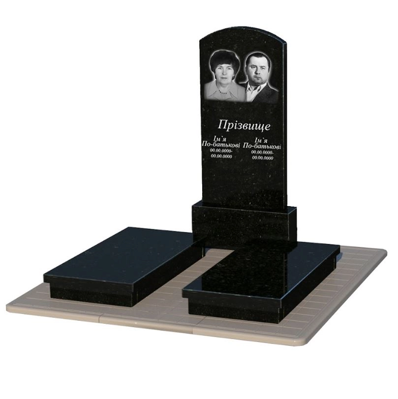 Основне Гранітний пам'ятник елітний подвійний з дугою різьблений із чорного граніту Коростишів Дуга 009 к19-kor-pf-120-60-08-009-pbd3