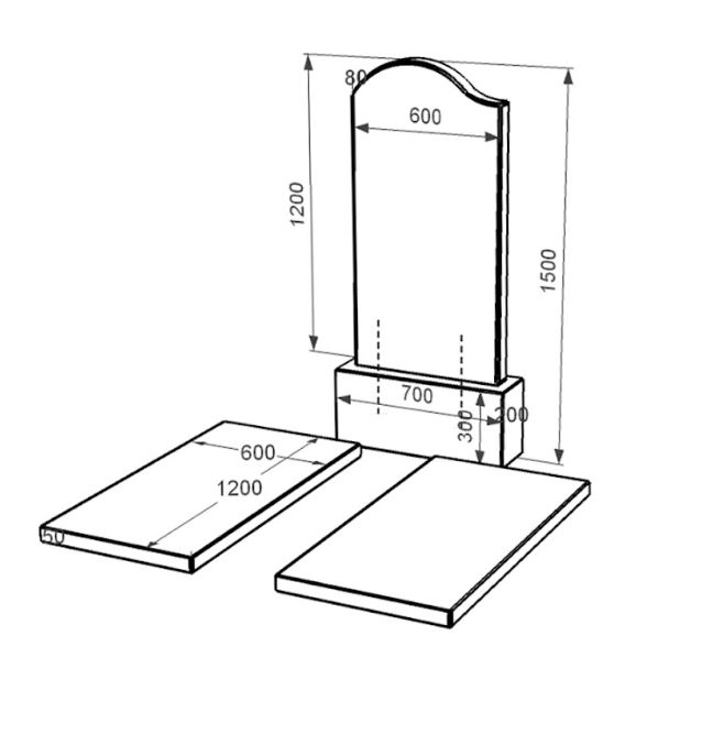 Розміри Гранітний пам'ятник широкого розміру подвійний із чорного граніту Коростишів з хвилею різьблений к17-kor-pf-120-60-08-011-l