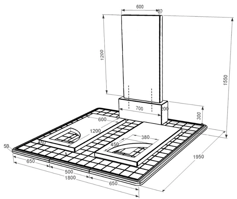 Розміри Гранітний пам'ятник з вирізаним куточком подвійний із чорного граніту Коростишів к18-kor-pf-120-60-08-001-pbd3