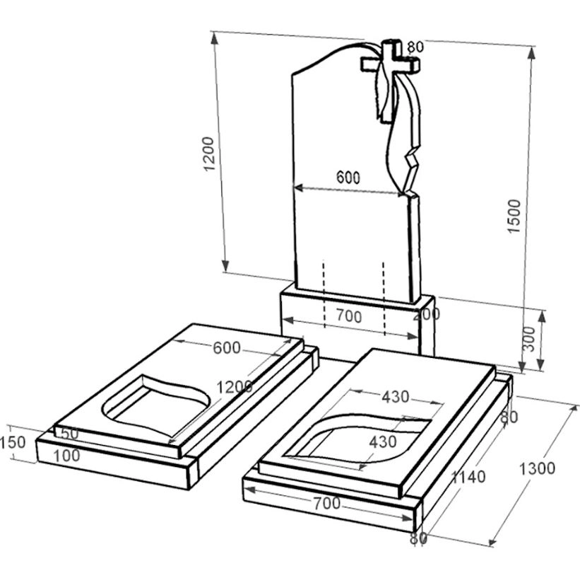 Размеры Памятник из гранита высотой 150 см двойной из черного гранита Коростышев с листом резная работа к22-kor-npf-120-60-08-142-r