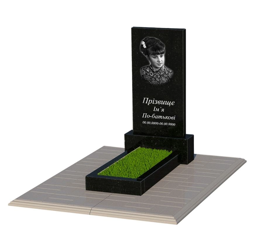 Основное Гранитный памятник прямоугольный одинарный из черного гранита Коростышев без резных работ к1-kor-pf-80-40-05-001-pbd1