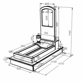 Розміри Мармуровий пам'ятник з брусами з мармуру Дайна одинарний з хвилею різьбленою к5-dan-pf-80-40-05-009-ck