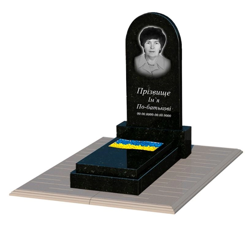 Основное Гранитная плита на могилу черный Коростышев одинарная с вырезанным флагом к6-kor-pf-80-40-08-006-pbd1