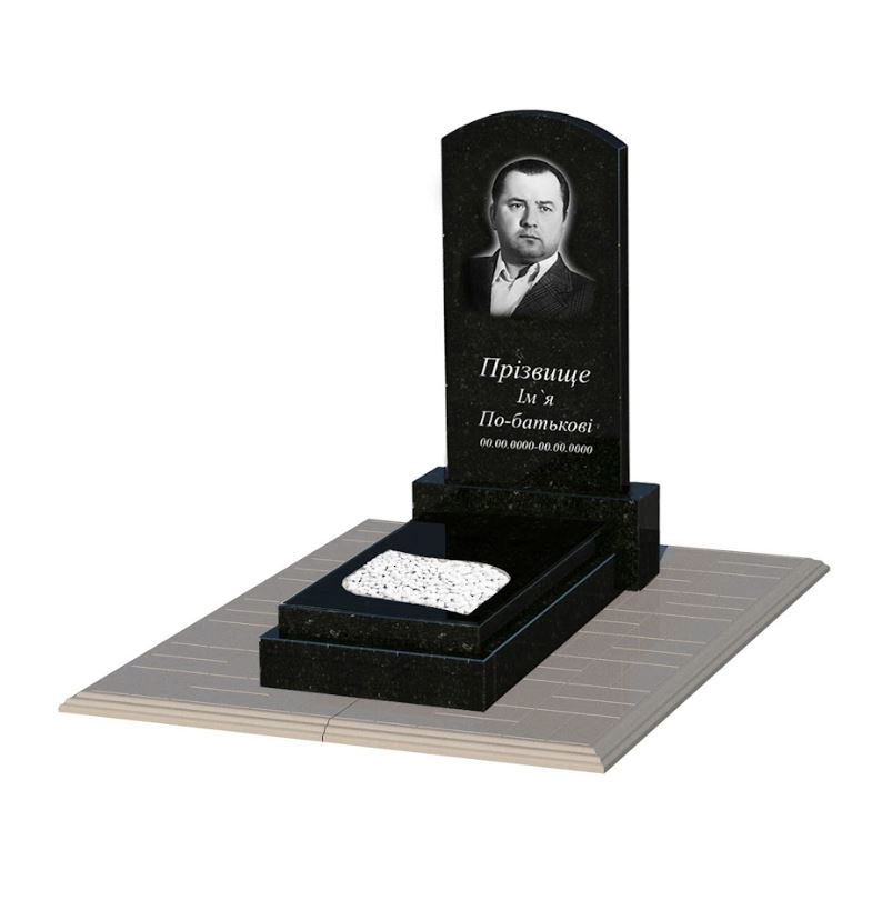 Основное Гранитный памятник габбро одинарный из черного гранита Коростышев с листом резная работа к13-kor-pf-80-40-05-009-pbd1
