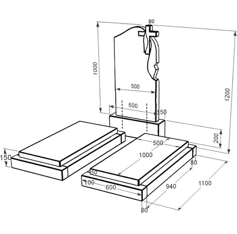 Размеры Гранитный памятник на двоих из черного гранита Коростышев с крестом резные и резной к21-kor-pf-100-50-08-142-r
