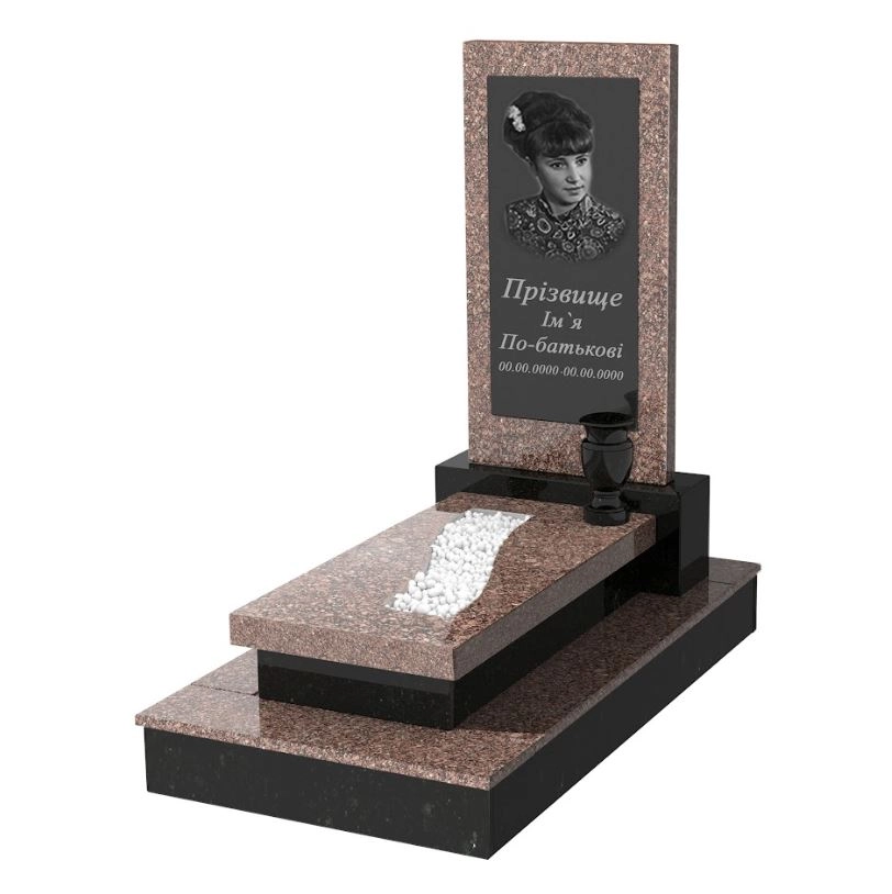 Основное Памятник из гранита с цоколем одинарный из гранита Токовский Коростышевский с вырезанной полосой к23-tok-kor-pf-80-40-05-001-ck