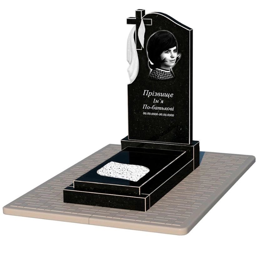 Основне Граніт надгробок стела 100х50 см одинарний із чорного граніту Коростишів з листом різьблена робота к13-kor-npf-100-50-08-142-pbd2