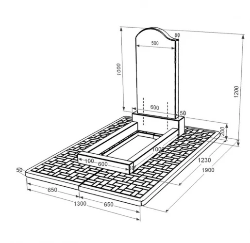 Размеры Одинарный гранитный памятник из черного гранита Коростышев с волной резной к2-kor-pf-100-50-08-011-l-pbd2