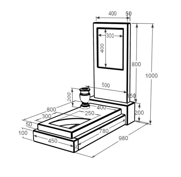 Розміри Пам'ятник на кладовище з мармуру жіночий одинарний з білого мармуру Волокас з вирізаним куточком к24-vol-pf-80-40-05-001