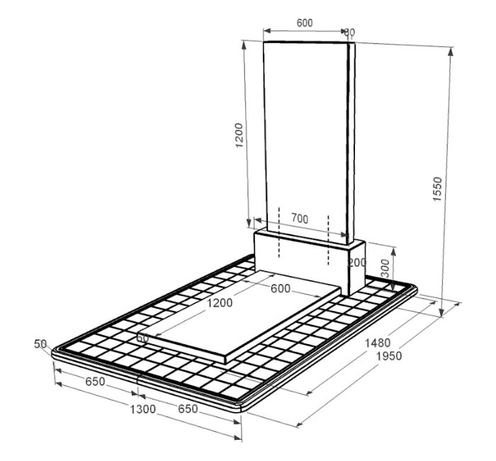 Розміри Гранітний пам'ятник з 1 надгробком одинарний із чорного граніту Коростишів без різьблених робіт к7-kor-npf-120-60-08-001-pbd3