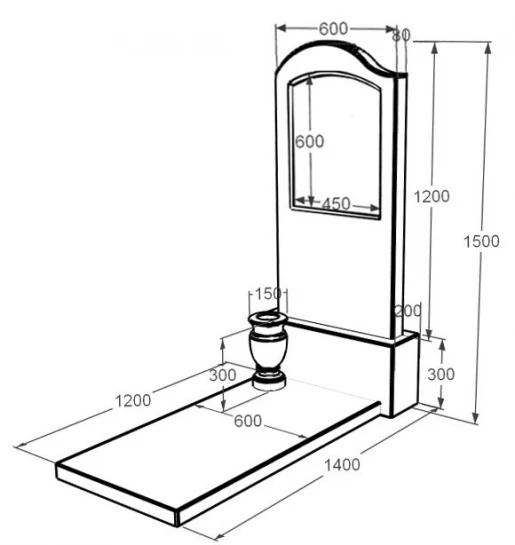 Размеры Мраморный памятник из мрамора Волокас одинарный фигурный резной к7-vol-pf-120-60-08-011-l