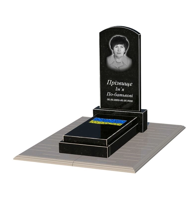 Основне Гранітний пам'ятник з вирізаним прапором одинарний із чорного граніту Коростишів к6-kor-npf-80-40-08-009-pbd1
