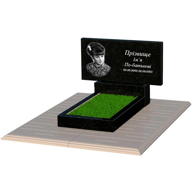 Основное Гранитный памятник горизонтальный одинарный из черного гранита Коростышев без резных работ к2-kor-pf-40-80-05-001-pbd1