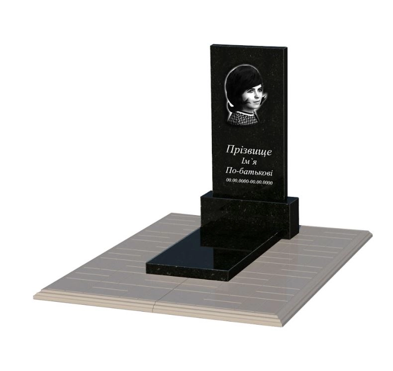 Основне Гранітний пам'ятник прямокутний одинарний із чорного граніту Коростишів без різьблених робіт к7-kor-pf-80-40-05-001-pbd1