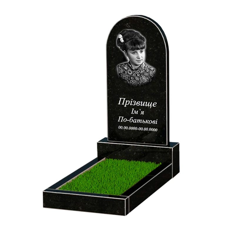 Основне Гранітний пам'ятник на кладовище з полукруглою стелою одинарний із чорного граніту Коростишів к2-kor-npf-80-40-05-006