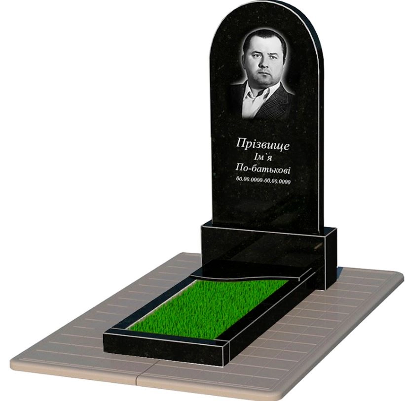 Основное Камень на могилу из гранита с цветником одинарный из черного гранита Коростышев с волной резной к4-kor-npf-120-60-08-006-pbd3