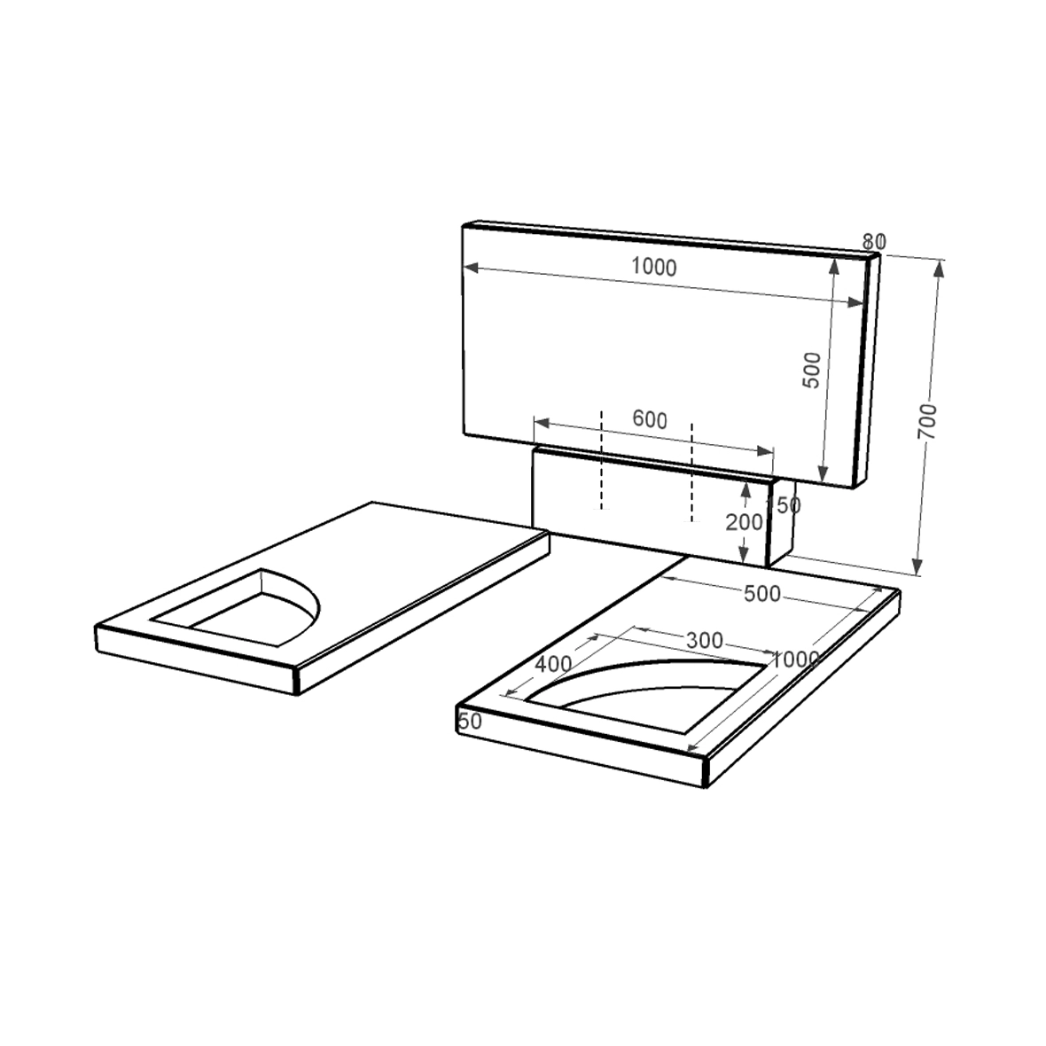 Гранитный камень на могилу габбро двойной из черного гранита Коростышев с вырезанным уголком к18-kor-npf-50-100-08-001