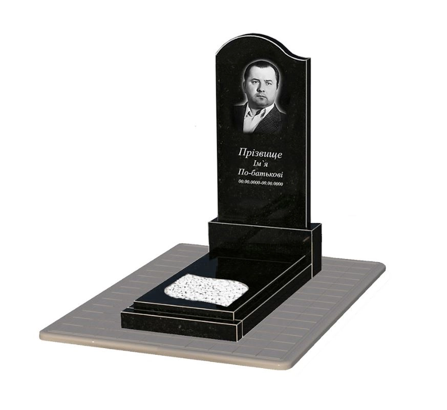 Основное Гранитный памятник стела 120х60 см одинарный из черного гранита Коростышев с листом резная работа к13-kor-npf-120-60-08-011-l-pbd3