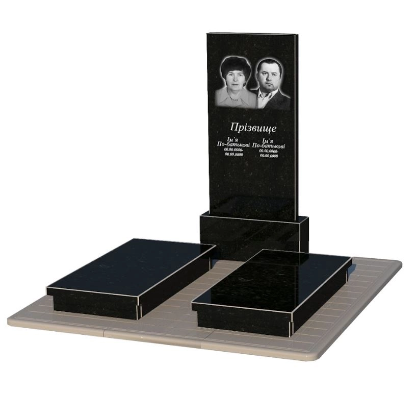 Основне Гранітний пам'ятник стела 120х60 см подвійний із чорного граніту Коростишів без різьблених робіт к19-kor-npf-120-60-08-001-pbd3