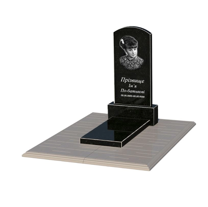 Основное Гранитный памятник дочке одинарный из черного гранита Коростышев с дугой резной к7-kor-npf-80-40-05-009-pbd1