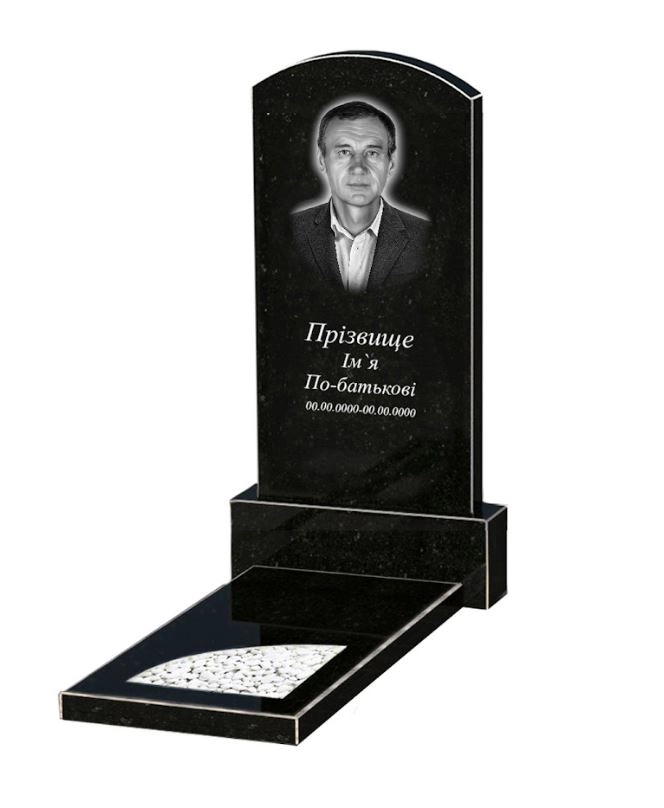 Основне Пам'ятник із граніту у формі дуги одинарний із чорного граніту Коростишів з вирізаним куточком к9-kor-npf-100-50-08-009