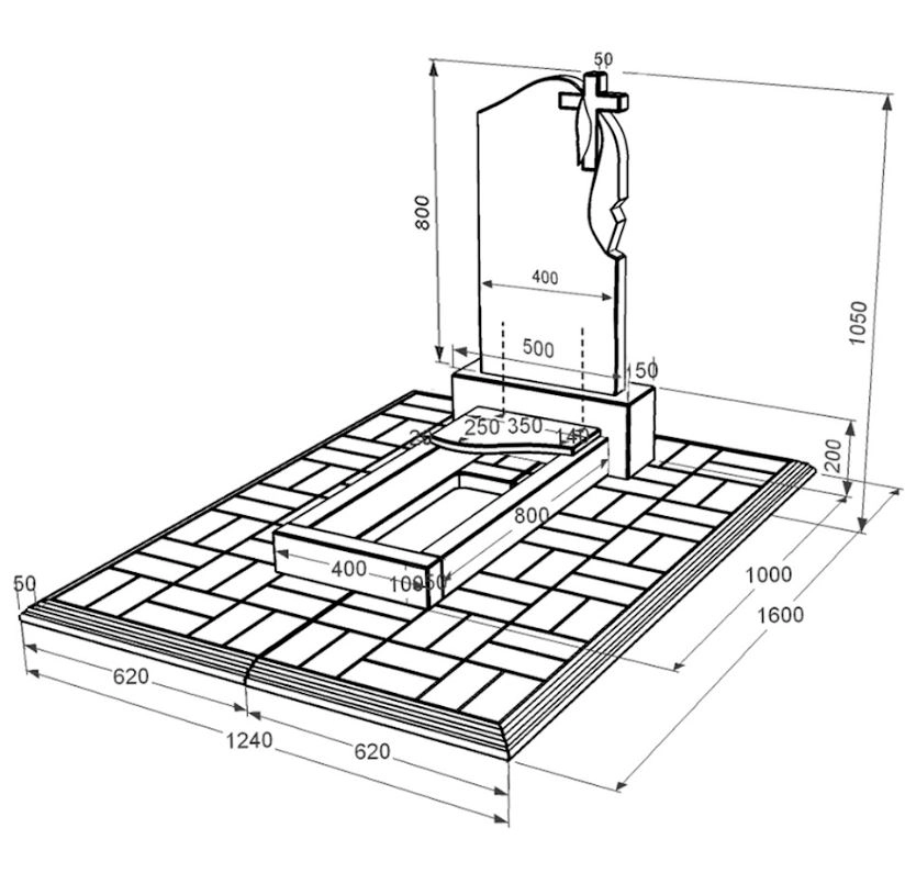 Розміри Одинарний гранітний пам'ятник із чорного граніту Коростишів з хвилею різьблений к4-kor-npf-80-40-05-142-r-pbd1