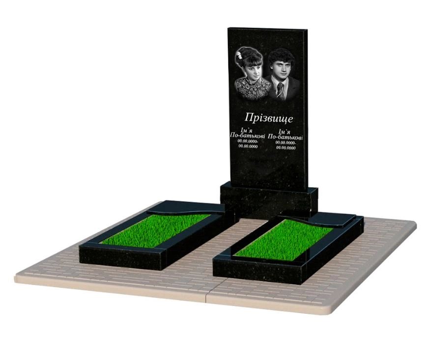 Основне Гранітний пам'ятник прямокутний подвійний із чорного граніту Коростишів з хвилею різьблений к16-kor-pf-100-50-08-001-pbd2