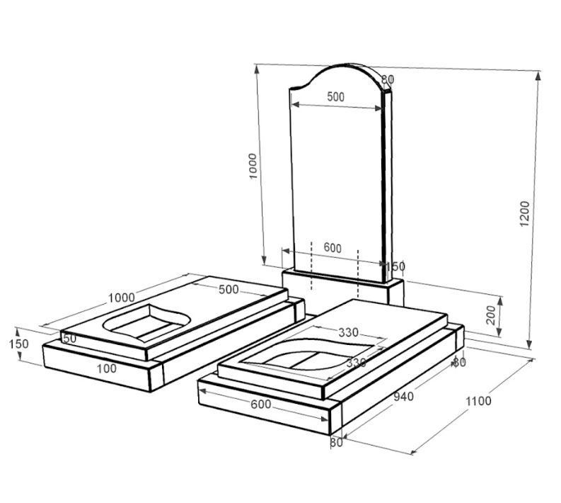 Размеры Гранитный памятник стела 100х50 см двойной из черного гранита Коростышев с листом резная работа к22-kor-pf-100-50-08-011-r