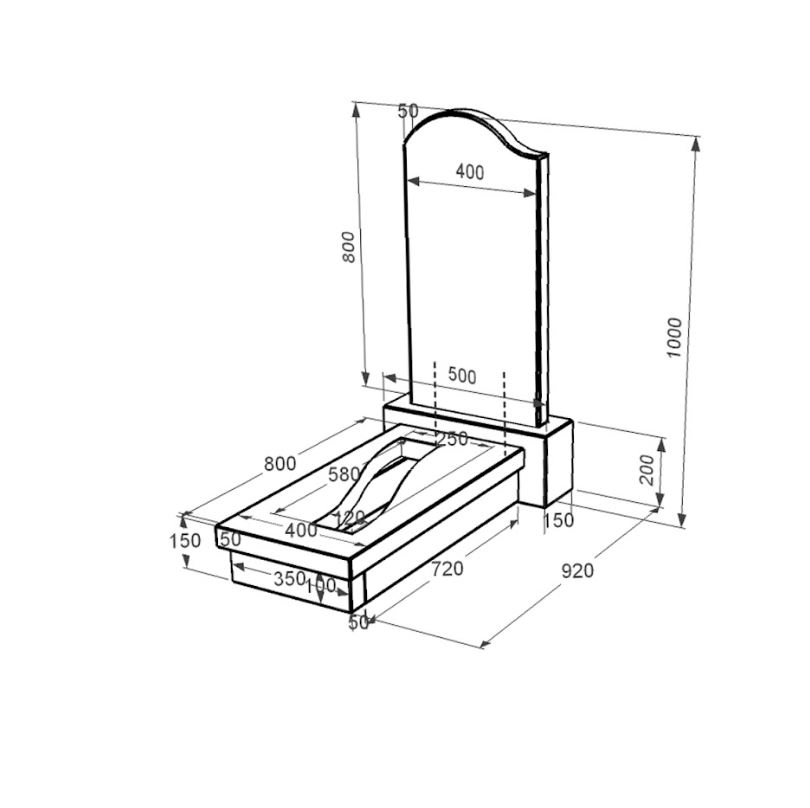 Размеры Памятник на могилу из гранита фигурный одинарный из черного гранита Коростышев с волной резной к23-kor-npf-80-40-08-011