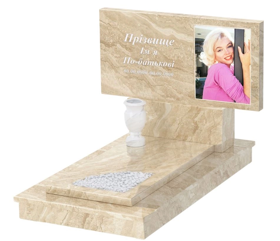 Основне Мармурова плита на могилу стела 60х120 см одинарна з мармуру Дайна з вирізаним куточком к9-dan-pf-60-120-08-001-ck