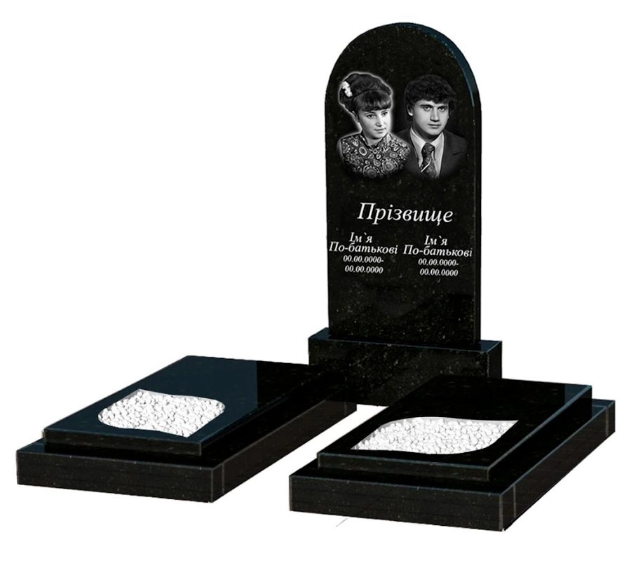 Основне Пам'ятник із граніту напівкруглої форми подвійний із чорного граніту Коростишів з листом різьблена робота к22-kor-pf-100-50-08-006