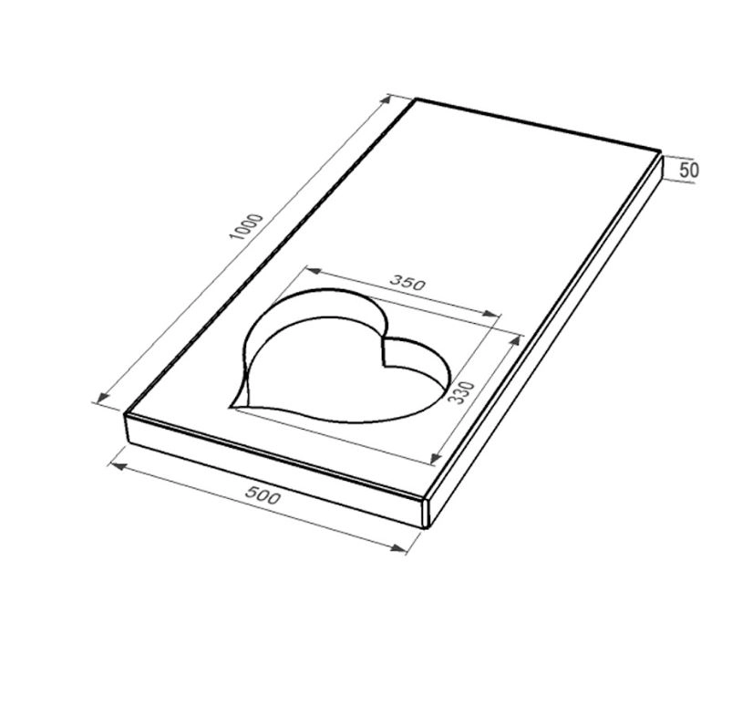 Размеры Надгробная плита с сердцем резная работа 1000x500x50 из мрамора Волокас с полированными фасками правая pl-vol-pf-pt-100-50-05-SERCE-r