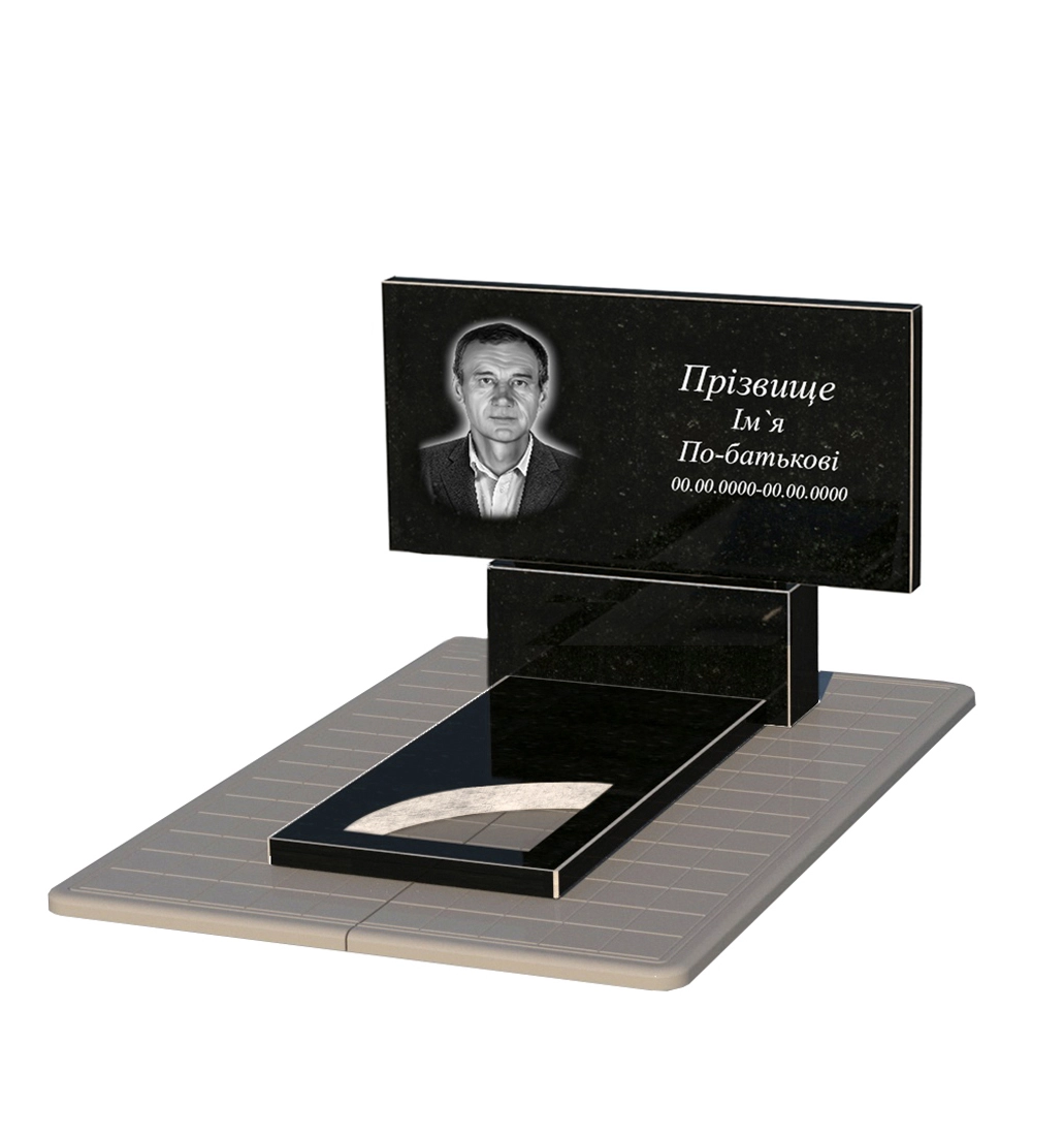 Без декора Гранитный памятник широкого размера одинарный из черного гранита Коростышев с вырезанным уголком к9-kor-npf-60-120-08-001-pbd3