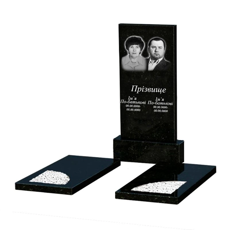 Основное Гранитный памятник высотой 120 см двойной из черного гранита Коростышев с вырезанным уголком к18-kor-pf-100-50-08-001