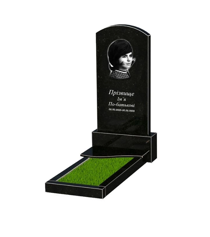 Основне Гранітний пам'ятник з плитою на квітнику одинарний із чорного граніту Коростишів з хвилею різьблений к3-kor-npf-120-60-08-009