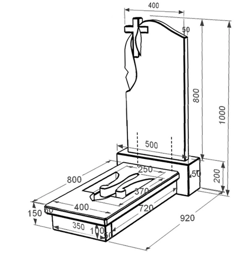 Розміри Гранітний пам'ятник з Тризубом вирізаним одинарний із чорного граніту Коростишів к8-kor-pf-80-40-08-142