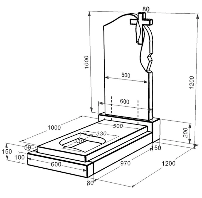 Розміри Гранітний пам'ятник стела 100х50 см одинарний із чорного граніту Коростишів з листом різьблена робота к13-kor-npf-100-50-08-142-r
