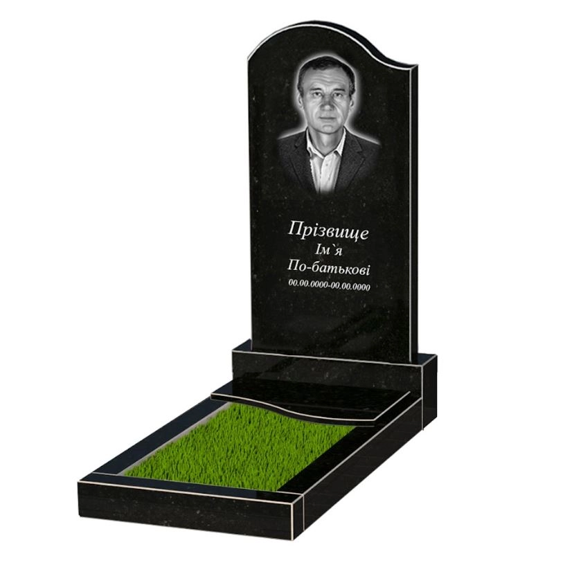 Основне Гранітний пам'ятник фігурної форми одинарний із чорного граніту Коростишів з хвилею різьблений к5-kor-npf-100-50-08-011