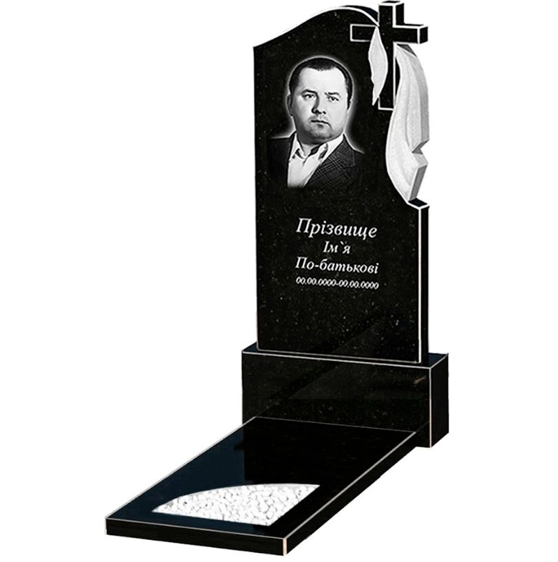 Основне Гранітний пам'ятник з вирізаним куточком одинарний із чорного граніту Коростишів к9-kor-npf-120-60-08-142-r