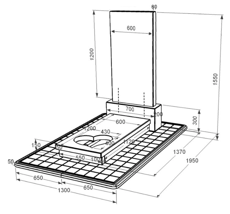 Розміри Гранітний пам'ятник висотою 150 см одинарний із чорного граніту Коростишів з серцем різьблена робота к11-kor-pf-120-60-08-001-pbd3