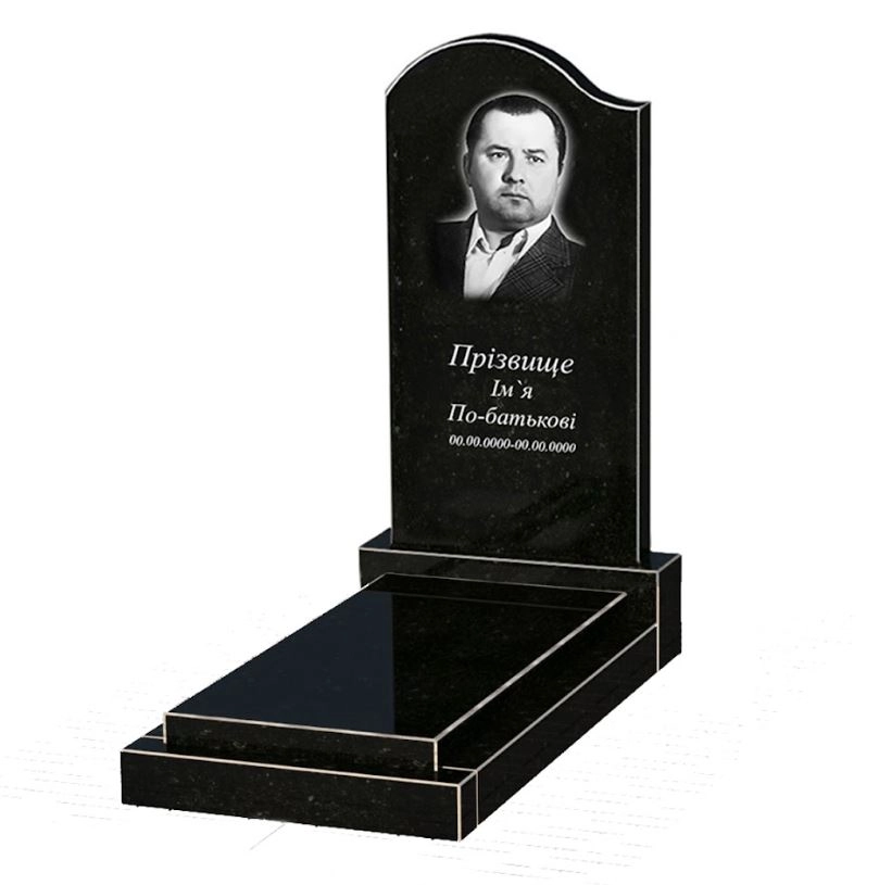 Основне Гранітний пам'ятник стела 100х50 см одинарний із чорного граніту Коростишів з хвилею різьблений к12-kor-npf-100-50-08-011