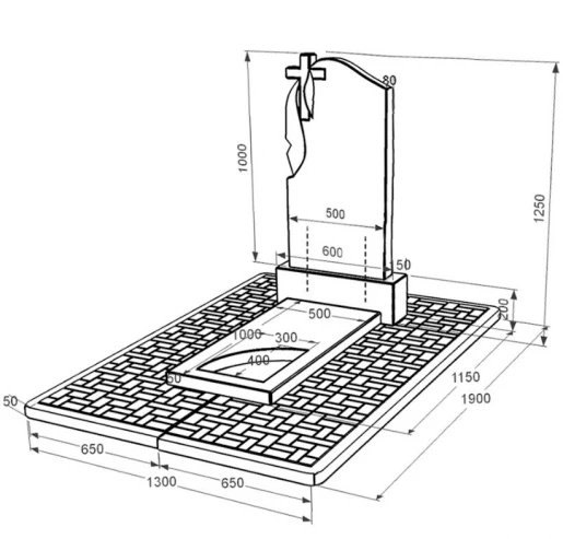 Размеры Гранитный памятник с вырезанным уголком одинарный из черного гранита Коростышев к9-kor-npf-100-50-08-142-pbd2