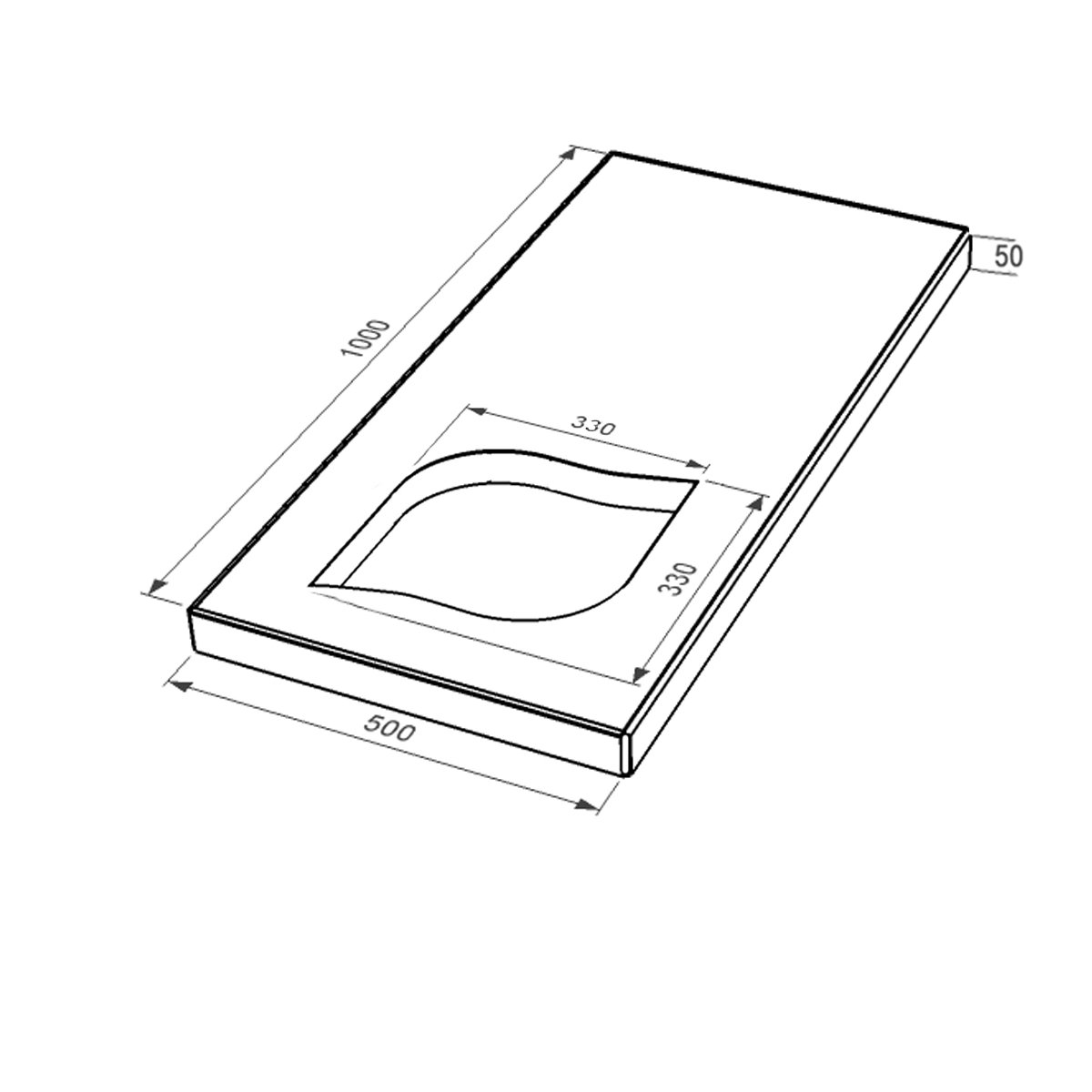 Розміри Надгробна плита з граніту 1000x500x50 серія Лист з полірованими фасками з полірованими торцями Коростишівського кар'єру праві pl-kor-pf-pt-100-50-05-LISTOK-r