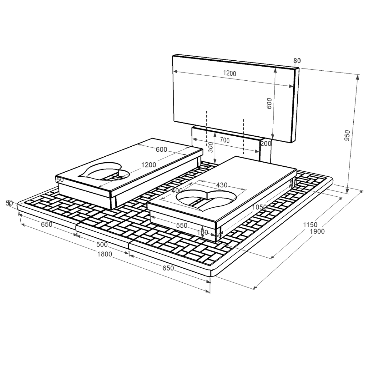 Розміри Гранітний пам'ятник великий подвійний із чорного граніту Коростишів з серцем різьблена робота к20-kor-npf-60-120-08-001-pbd3