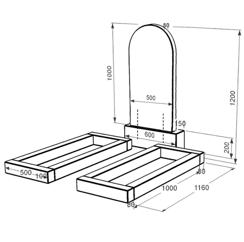 Розміри Гранітний пам'ятник з полукруглою стелою подвійний із чорного граніту Коростишів к14-kor-npf-100-50-08-006